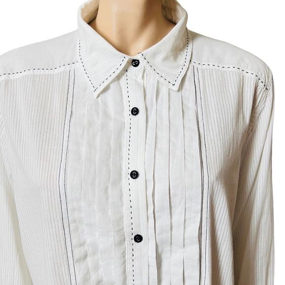 Free People Black Tie Tux Shirt Sz Large Long Sleeves 100 % Cotton Made in India - Picture 7 of 12